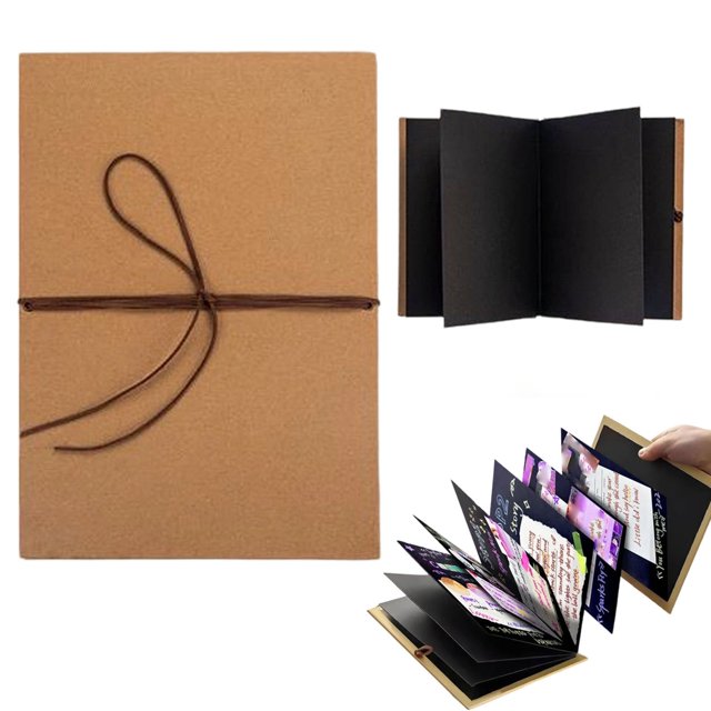 Scrapbook Album Photo Album With DIY Accessories Set, Stretchable Folding Paper Memory BookforWedding Anniversary, Large Size, Black Card Inner Pages, 21 * 30cmforPhotos, Wedding