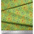thumbnail image 2 of Soimoi Green polyester Crepe Fabric Wheel Ethnic Decor Fabric Printed Yard 42 Inch Wide, 2 of 3