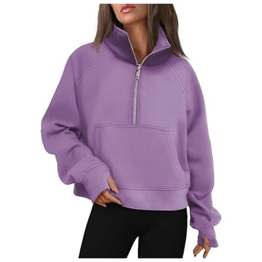 Huaizzzy Women's Fashion Casual Half Zipper Short Stand Collar Plus Solid Color Hoodie Leggings Sweatshirt Women Hoodie Women Full Zip Ladies Plaid Zip up Jacket Large Top Front Open Shirts Women