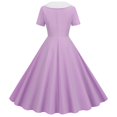 thumbnail image 4 of Robes Grande Taille Commerce Extérieur Col en V Manches Courtes Rétro Double Boutonnage Bouton Robe d'Été Violette S, 4 of 5