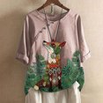 thumbnail image 2 of Hauts de Mode pour Femmes Mode Femmes T-Shirt Blouse Ample en Coton et Lin à Imprimé Hauts, 2 of 4