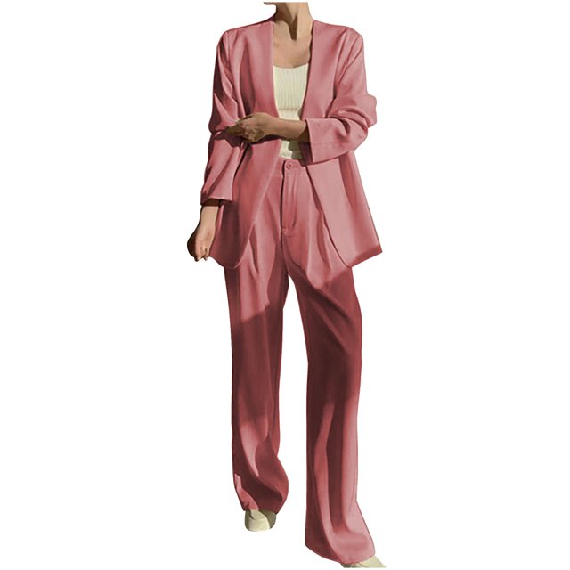 Timegard 2 Piece Suits Set for Women Button V Neck Open Front Jackets Business Office Wide Leg Pant Blazer Outfits