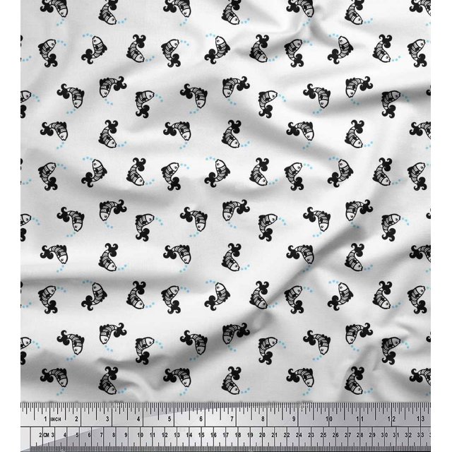 Soimoi Poly Georgette Fabric Bubbles & Fish Ocean Printed Craft Fabric by the Yard 42 Inch Wide