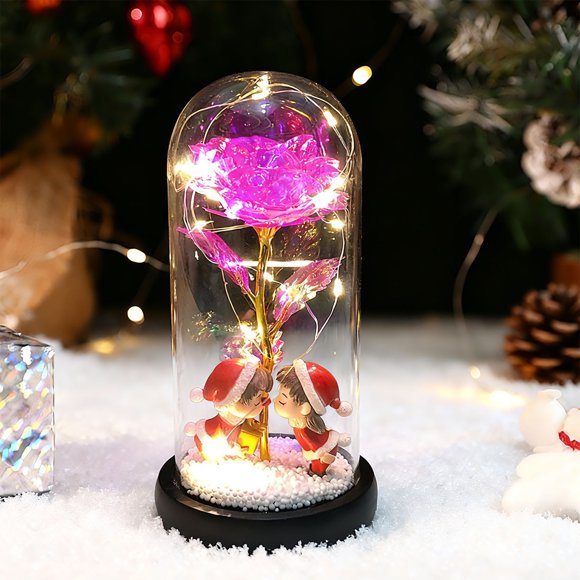 Ornement de Veilleuse en Acrylique Rose de Noël avec Strass Dorés, Guirlande Lumineuse LED pour Déco des Fêtes, Décoration de Bureau et de Chevet, ambiance Romantique
