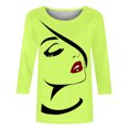 thumbnail image 4 of Penkiiy Hauts pour Femmes Mode Femmes T-shirt Imprimé Mi-Long Manches 3/4 Blouse Col Rond Hauts Décontractés Vert Vêtements Y2K, 4 of 4