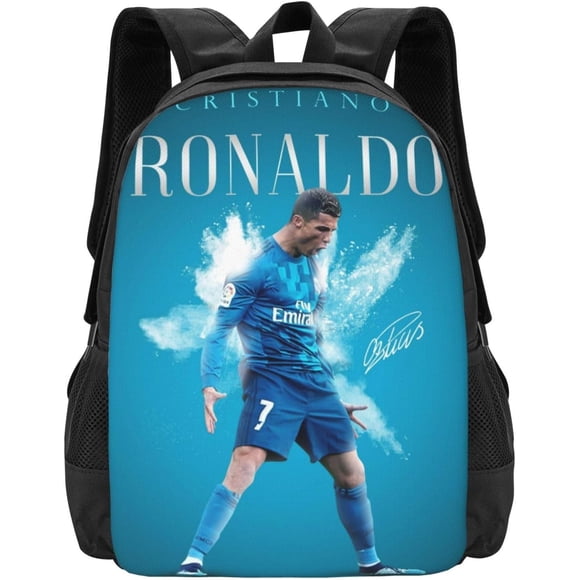 Sac à Dos Joueur de Soccer #7 Cristiano Ronaldo 16,5 Pouces pour Travail Quotidien Sport Extérieur Sac pour Ordinateur Portable Fans de Soccer Sac d'Écolier Style Noir 16