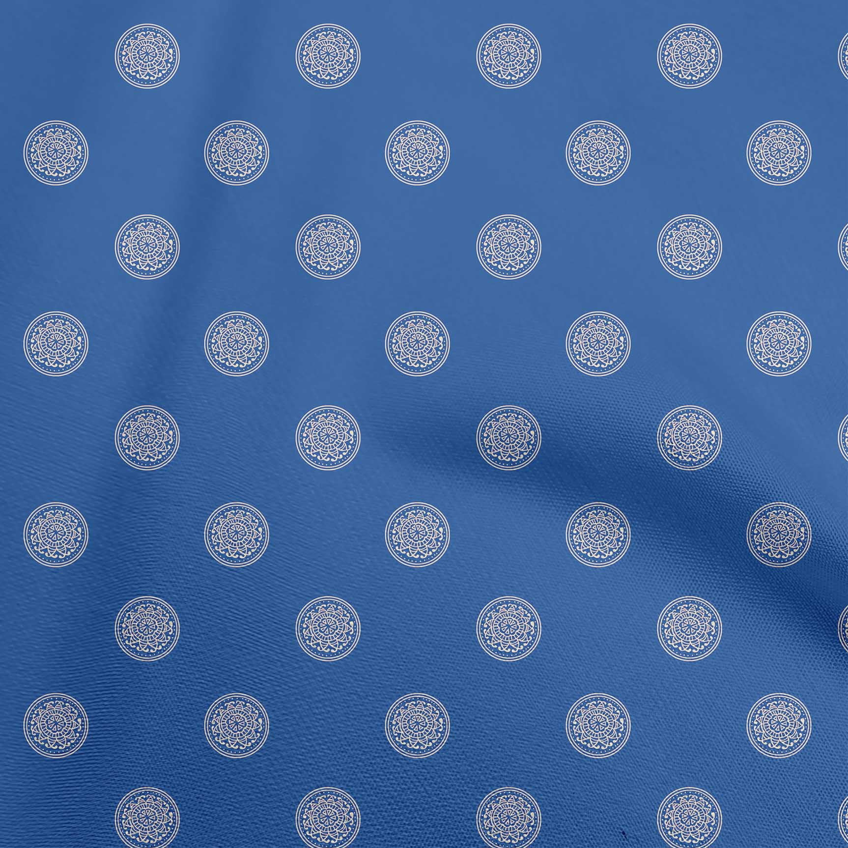 oneOone Rayon Medium Blue Fabric Asian Circle Block Fabric For Sewing Printed Craft Fabric By The Yard 56 Inch Wide