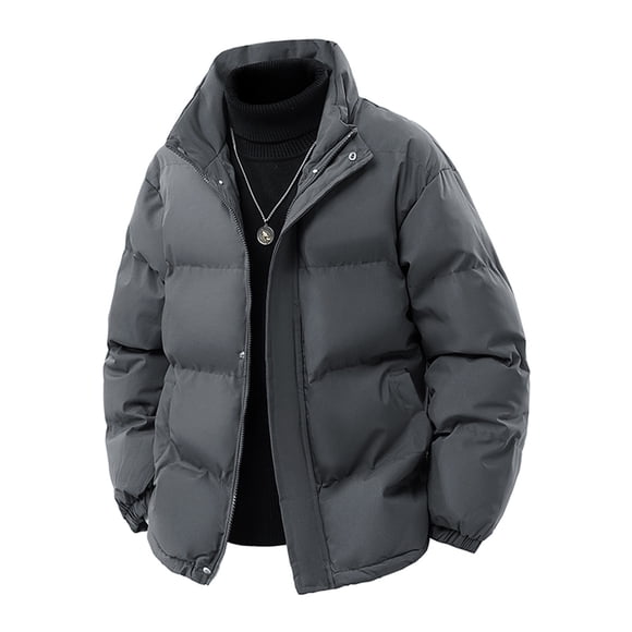 LNWUY Men's Down Jacket Warm Puffer Jacket Winter Coats Long Sleeves Zipper Stand Collar Outwear Insulated Jacket Gray M