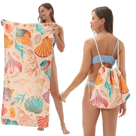 Wzzjkit 2-in-1 Beach Towel Oversized Towel Fine Fibre Towel Transforms Into A Storage Backpack