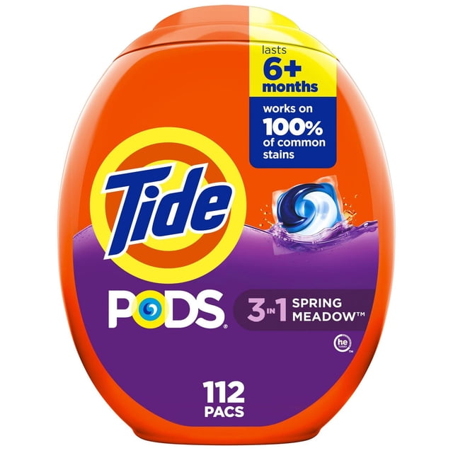 Capsules de détergent à lessive Tide Pods, parfum Prairie fleurie, 112 unités
