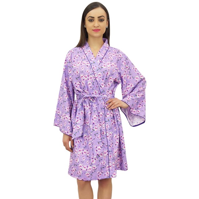 Bimba Kimono de Demoiselle d'Honneur en Popeline de Coton Bleu à Imprimé de Feuilles pour Femme - 18
