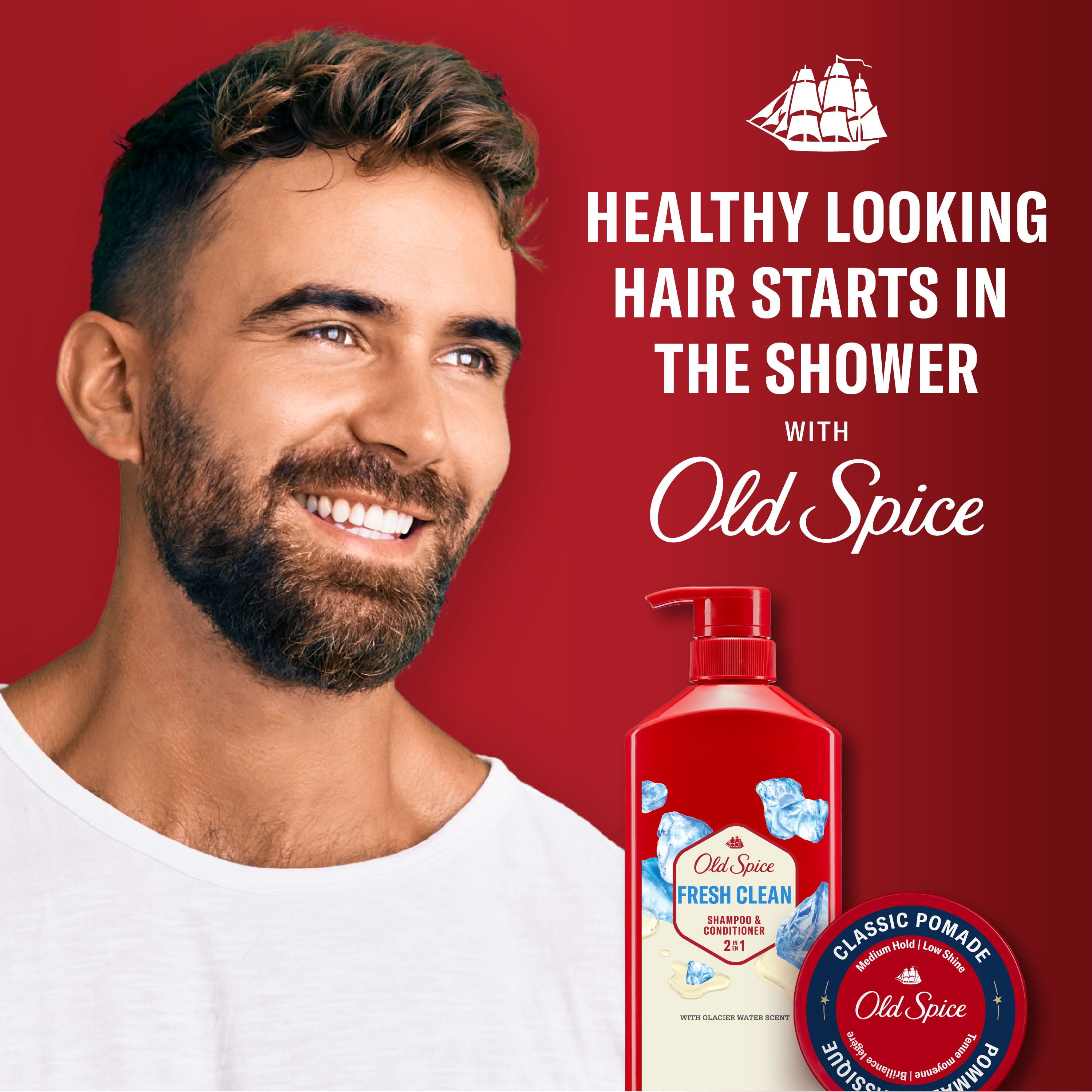 Old Spice Shampooing et Revitalisant 2 en 1 Propre Frais pour Hommes au Parfum d'Eau de Glacier, des Cheveux Épais Santé