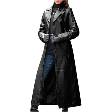 IROINID Manteau Trench Long pour Femme à Revers Cranté, Couleur Unie, Manches Longues, Aguichant, Automne et Hiver, Long Manteau Coupe-Vent, Noir