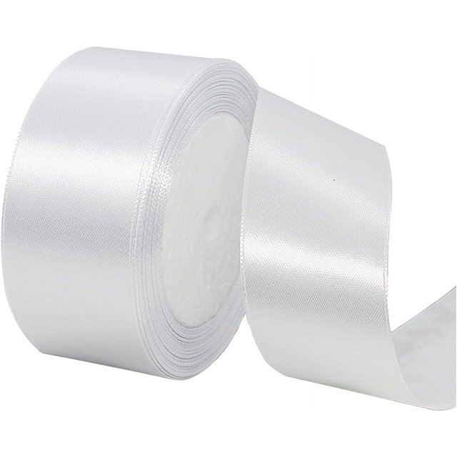 ORUYROP 1-1/2 Inch Wide Double Face Satin Ribbon-25 Yards,Gift Bag Decoration Wedding Chair Back Handmade Bow (Snow white)