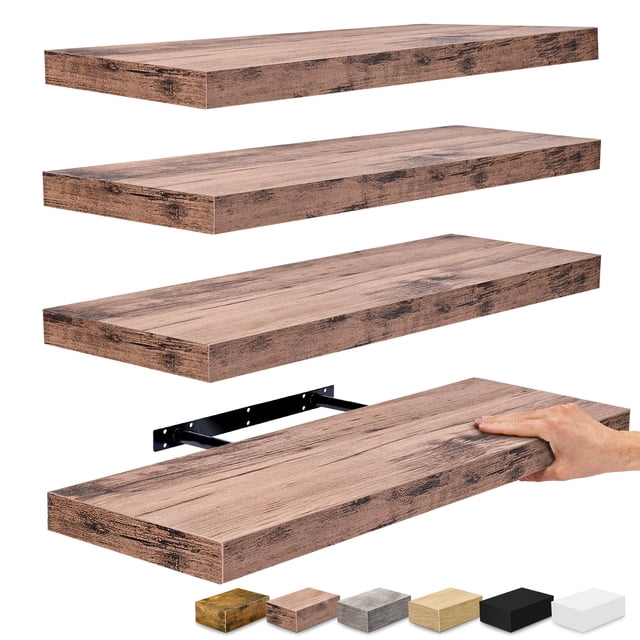 Sorbus Wall Mounted Floating Shelves for Wall Décor - Large 24 Inch, 3 Pack, Mahogany