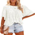 thumbnail image 1 of Femmes Blouse à Manches Cloche Col Rond Dentelle Tops Floral Texturé Babydoll Chemises, 1 of 10