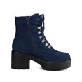 thumbnail image 3 of Unique Bargains Bottes de Combat à Cheville à Plateforme à Talon Épais pour Femme Bleu Foncé (Taille 8,5), 3 of 7