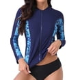 thumbnail image 1 of Charmo Womens Long Sleeve Rashguard Swimsuit Zip Front Color Block Tankini Sun Protection Rash Guard, 1 of 5