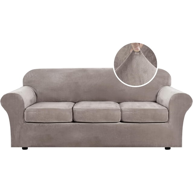 Modern Velvet Plush 4 Piece High Stretch Sofa Slipcover Furniture Protector Form Fit Luxury Thick Sofa Cover, Machine Washable