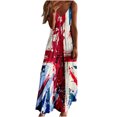 thumbnail image 1 of QIPOPIQ Robe Maxi Ample pour Femme à Col en V à Bretelles Spaghetti Sans Manches 4 Juillet Drapeau Américain Longue Robe Longueur au Sol avec Poches, 1 of 4