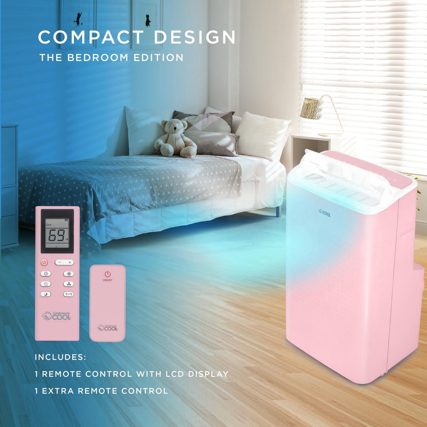 Commercial Cool Climatiseur portable intelligent ASHRAE 128, 9 000 BTU, 6 350 BTU SACC/CEC, rose