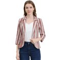 thumbnail image 2 of INSPIRE CHIC Blazer à Rayures pour Femme Manches 3/4 Décontracté Ouvert à l'Avant Revers Cranté Blazer L Brun Café, 2 of 6