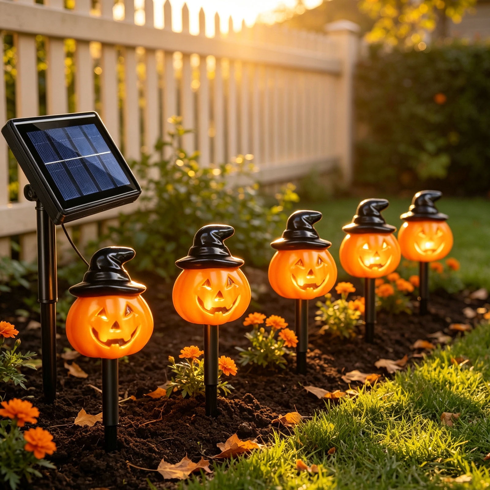 Vacemry Halloween Pumpkin Solar Lights 5 Pack Witch Hat O Stake Lights Outdoor Waterproof Led Decorative Lighting For Yard Garden Patio Holiday Decor