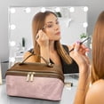 thumbnail image 5 of Leodye 1PCS Color Block Leather Cosmetic Bag Double Zip Design Upgraded Divider Organizer Waterproof Material for Makeup and Toiletries Storage -9.84×5.12×4.72in, 5 of 5