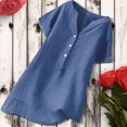 thumbnail image 2 of Timegard Womens Cotton Linen Tops Plus Size Notched V Neck Button Short Sleeve Casual Loose Tee Shirts, 2 of 3