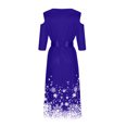 thumbnail image 4 of AherBiu Robe de Noël pour Femmes à Épaules Dénudées, Manches 3/4, Fermeture Éclair, Taille à Nœud, Froncée, Robe Midi de Fête, 4 of 6