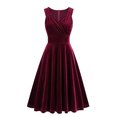 thumbnail image 1 of Penkiiy Robes en Velours pour Femmes, Robe Rétro Trapèze, Robes Formelles pour Invitées de Mariage Cocktail Noël Fêtes Robes TG Rouge, 1 of 9