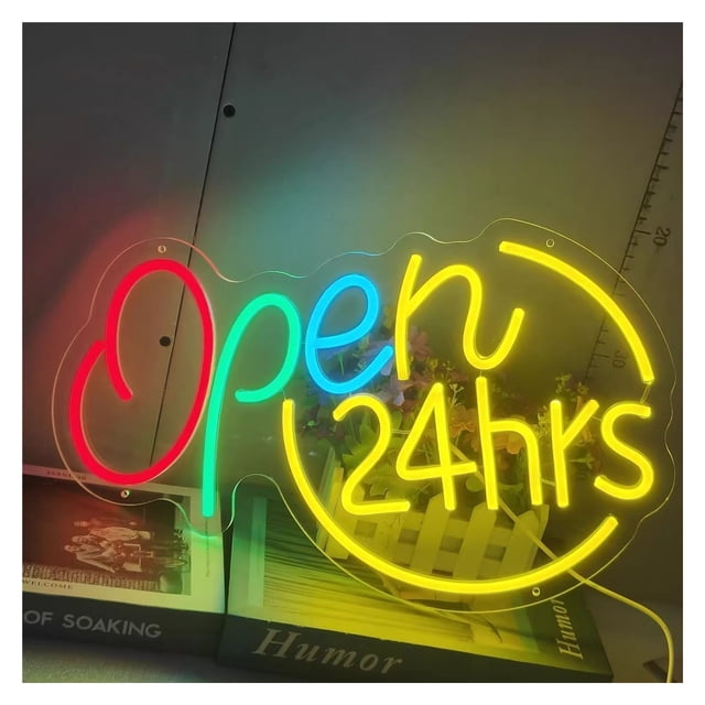 "24 Hours Open" Neon Light Business Restaurant Store Shop Bar Wall Door Window Hanging Sign Dimmable 45x28cm