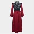 thumbnail image 4 of Penkiiy Womens Long Robe Satin Lace Nightgowns Soft Ruffle Sleeve Bathrobe M Wine, 4 of 9
