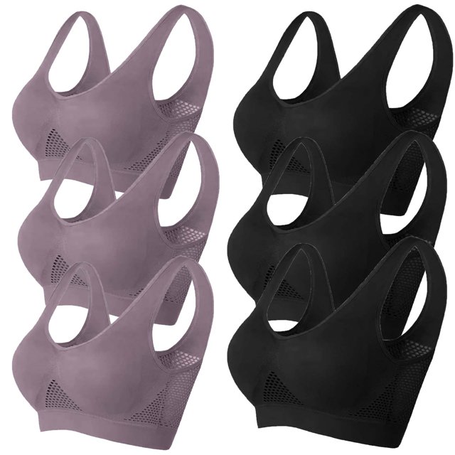 Timegard 6pc Sports Bras for Women Plus Size High Support Wireless Breathable Mesh Workout Running Bras