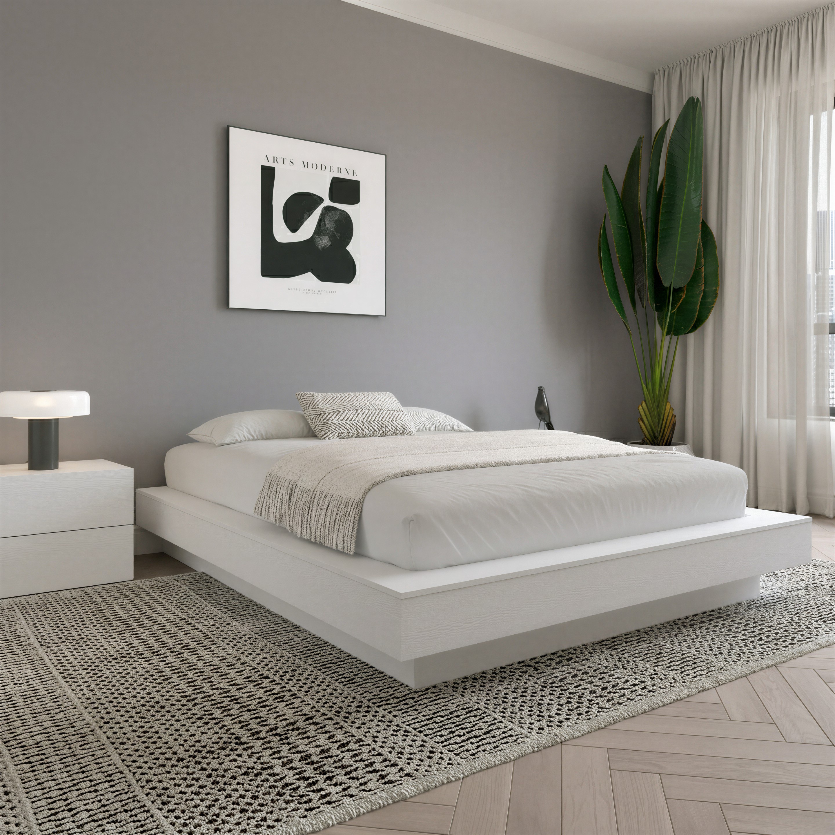 Nexera Marconi King Platform Bed Frame, White Oak