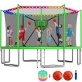 thumbnail image 1 of KOFUN 1500LBS 16FT Trampoline for Kids and Adults Outdoor Backyard Trampoline with Safety Enclosure Net, Removable Basketball Hoop, Ladder, Light, 2 Balls, Green, 1 of 7
