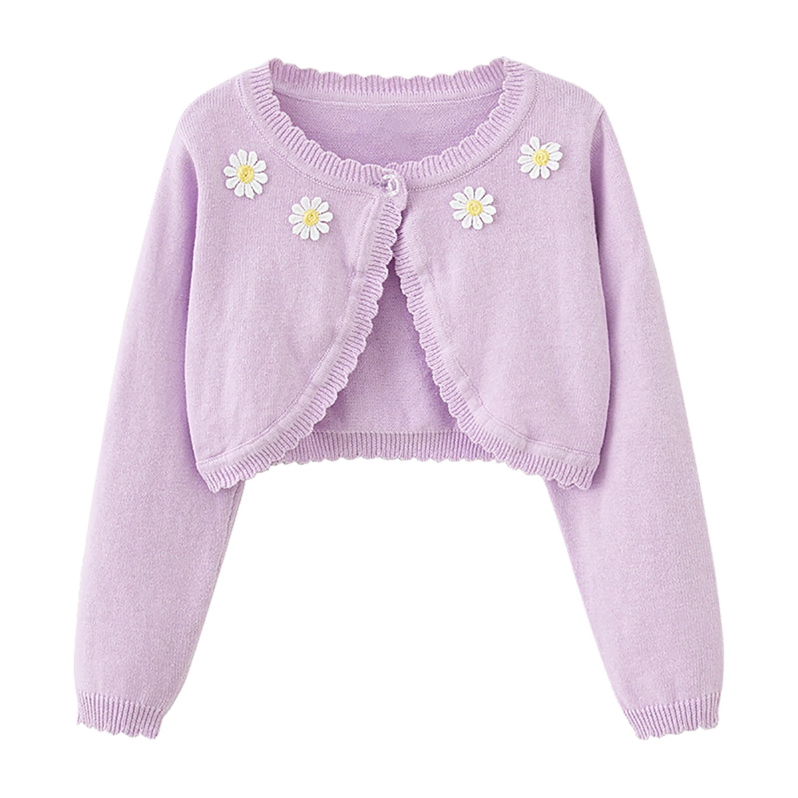 Girls Shrug Cardigan One-button Ruffle Open Front Cotton Knit Crop Jacket Toddler Fall Bolero Outerwear 18M-14Y (2 Years, Purple 02)