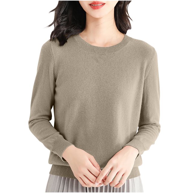 Yuyuzo Long Sleeve Shirts for Women Crewneck Ribbed Knit Sweater Tops Solid Color Loose Pullover