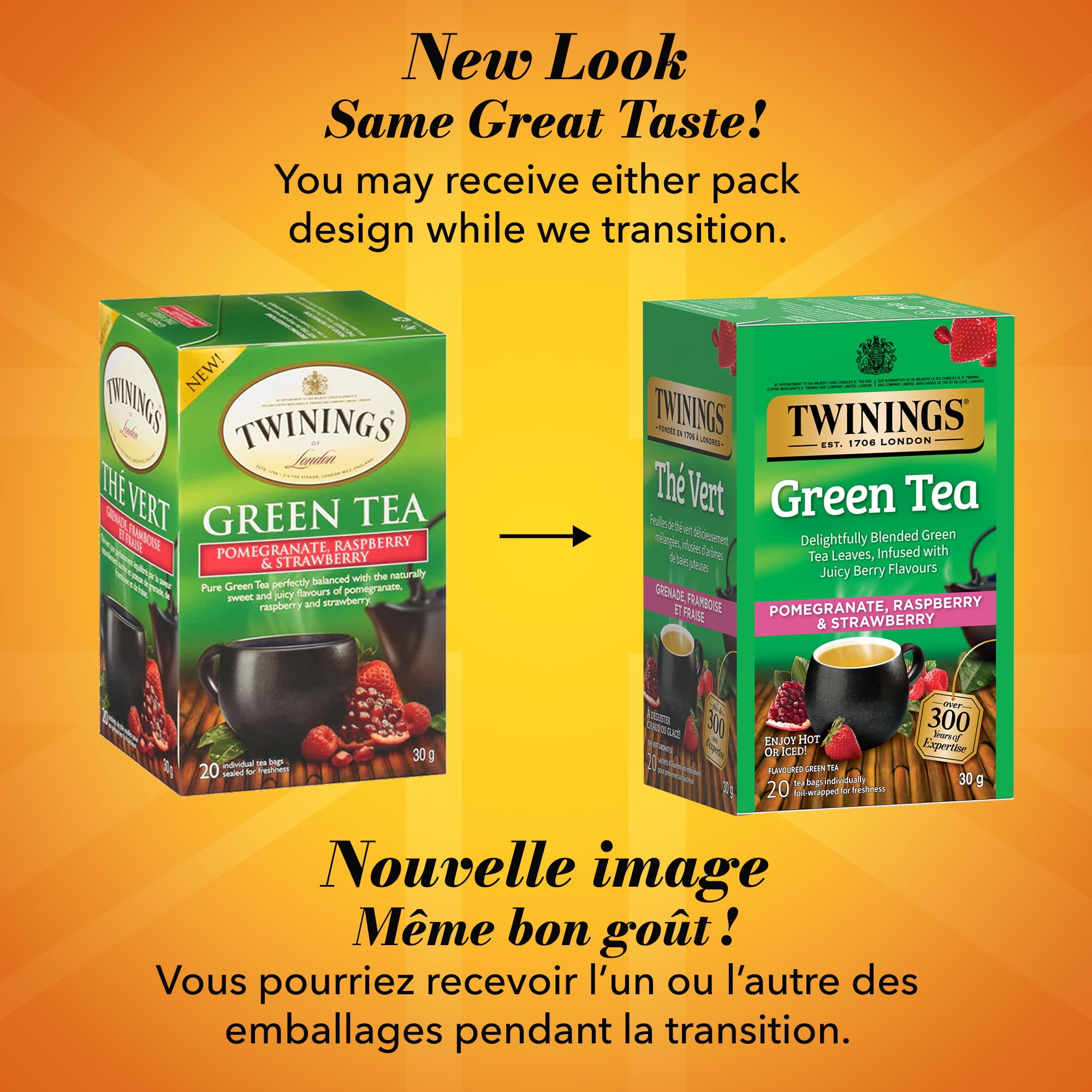 Twinings Thé Vert Grenade, Framboise et Fraise, Sucré et Juteux, 20 Sachets de Thé