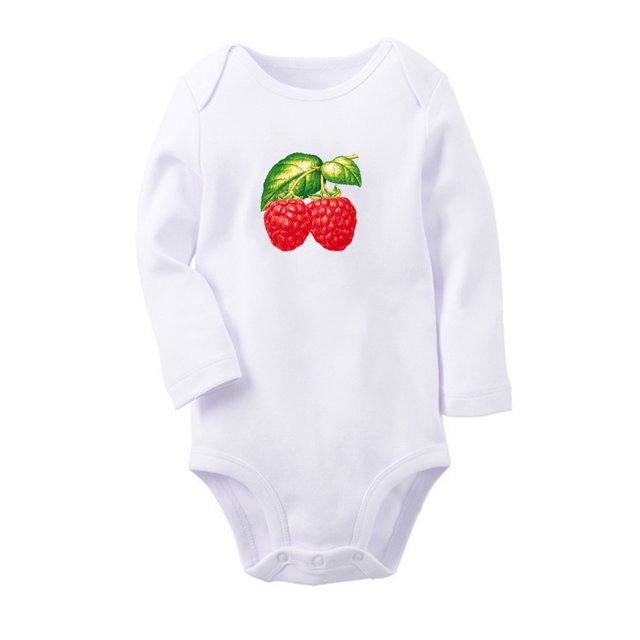 iDzn Fruit Raspberry Image Print Cute Rompers, Newborn Baby Unisex Bodysuits, Infant Jumpsuits, Toddler 0-12 Months Kids Long Sleeves Oufits