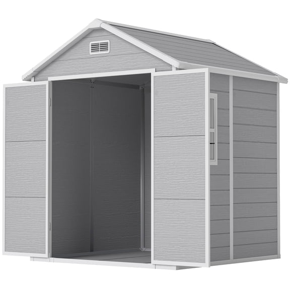 CoSoTower Remise de Rangement Extérieure en Plastique 6 Pieds x 5 Pieds, Remise de Jardin avec Plancher, Fenêtre, Portes Verrouillables et Évents, Effet Bois Gris