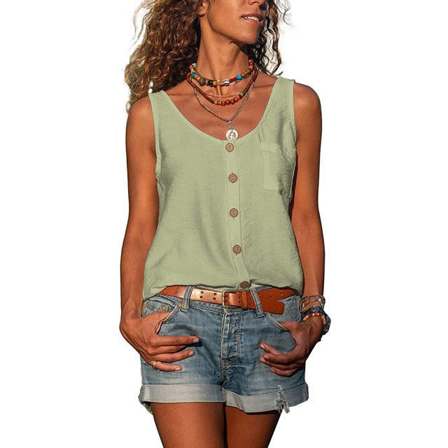 Innerwin Débardeur Col en V Femmes Débardeurs Vacances Sans Manches T-Shirts Aguichant Vert Clair m