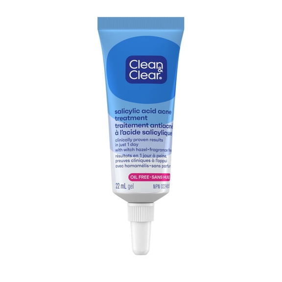 Clean & Clear Acne Treatment Gel with 2% Salicylic Acid, Oil-Free Topical Acne Treatment with Witch Hazel for Clinically Proven Results in 1 Day, Fragrance Free