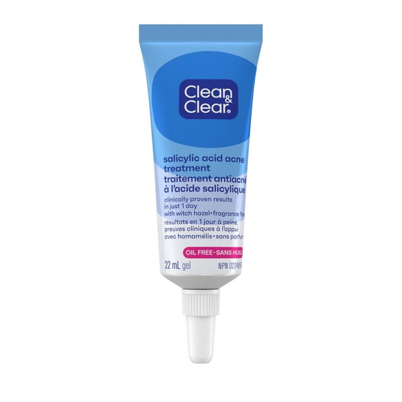 Clean & Clear Acne Treatment Gel with 2% Salicylic Acid, Oil-Free Topical Acne Treatment with Witch Hazel for Clinically Proven Results in 1 Day, Fragrance Free
