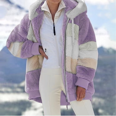 Fankiway Winter Coats for Women Ladies Winter Hooded top Loose Long-Sleeve Jacket Plush Coat with Zipper Womens Coats and Jackets Clearance