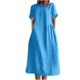 thumbnail image 1 of Birdeem Robe d'Été pour Femme, Mode, Couleur Unie, Col Rond, Manches Courtes, Coton et Lin, 1 of 9