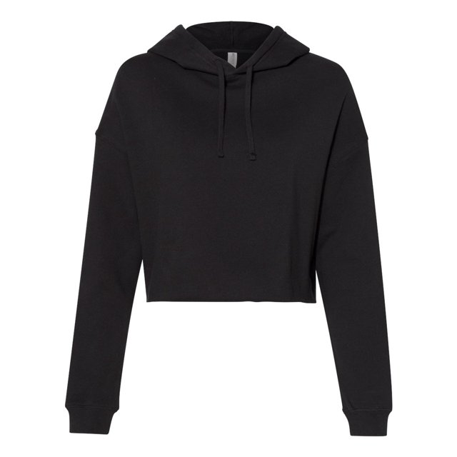 Independent Trading Co. Chandail à Capuchon Court Léger pour Femmes, TP, Noir