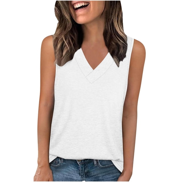 Timegard Womens Tank Tops V Neck Solid Color Fitting Comfy Sleeveless Top Summer Casual Basic Tee Shirts