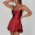 thumbnail image 3 of AherBiu Satin Dress for Women Sleeveless Crossover Strap Hollow Back Ruffle Layered Party Mini Dress, 3 of 7
