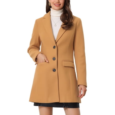INSPIRE CHIC Manteau pour Femme Couleur Unie Revers Cranté Simple Boutonnage Caban d'Hiver Kaki Foncé m